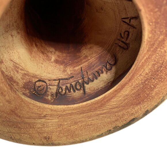 Vintage Artist Signed Candlesticks 2002 Terrafirma  Ceramic Cabin Core Rustic - Picture 3 of 4